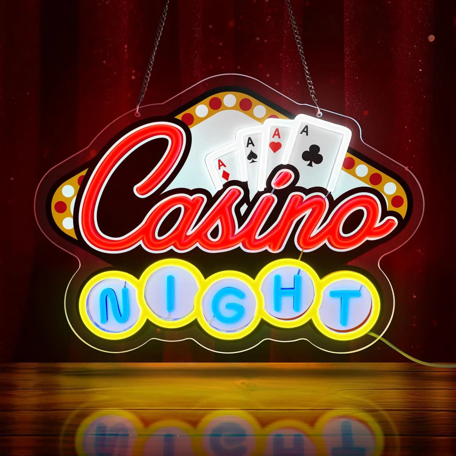 Drop Shipping No MOQ Customized Poker Acrylic UV Printed Neon Sign Custom for Casino bar Barber Party Supplies Decoration