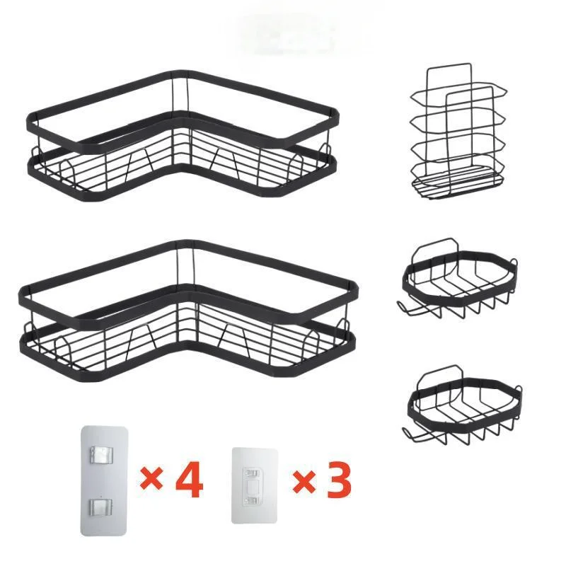 Modern Wall Mounted Dish Storage Holder Free Punch Storage Rack Bathroom Black Stainless Steel Wire Soap Holder