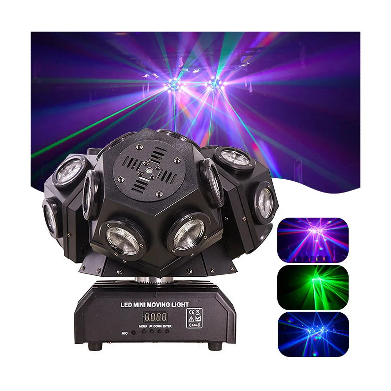 Disco Ball  Stage Show Rgb Animation Dj Disco 3 Heads Light 18Pcs 10W Rgbw Beam Moving Laser Light