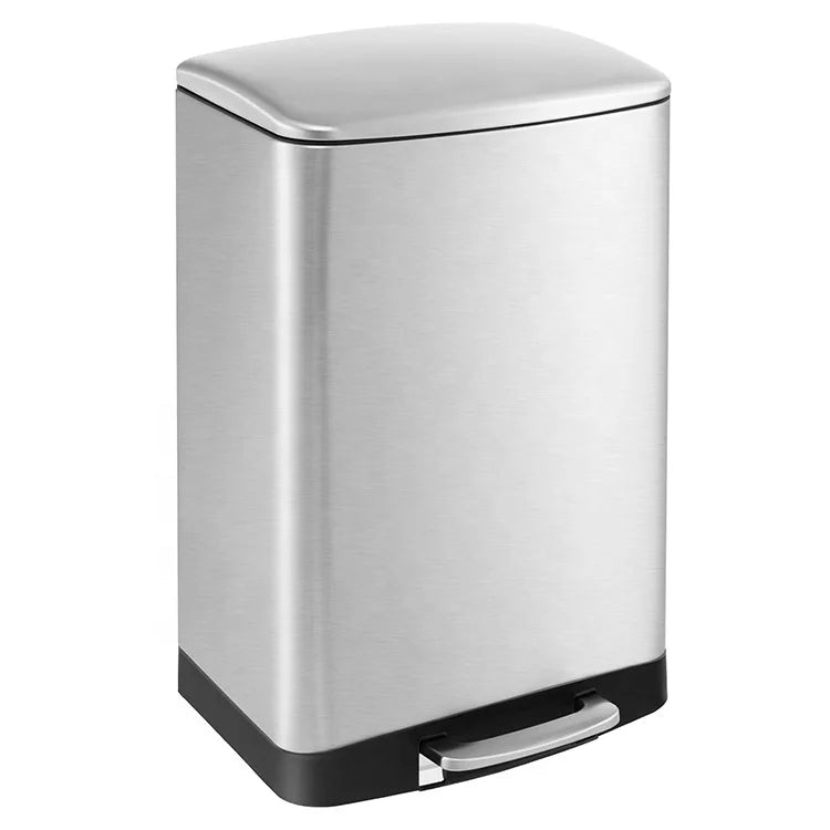 13.2 Gallon/50 Liter Stainless Steel Trash Can Lock Device Soft Closing Lid Hand-Free Step Garbage Bin for Home Office Kitchen