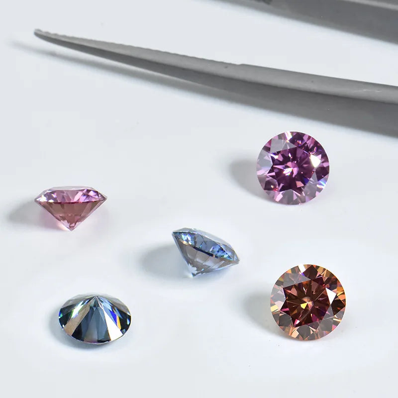 Xingyue Wholesale Colorful Synthetic Loose Pink Blue Moissanite Certified Lab Created Moissanite Diamond Gemstone Round Cut