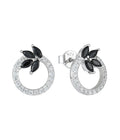 QX Custom Luxury Fine Jewelry 925 Sterling Silver White Black Zircon Flower Simple Stud Earrings  for Women