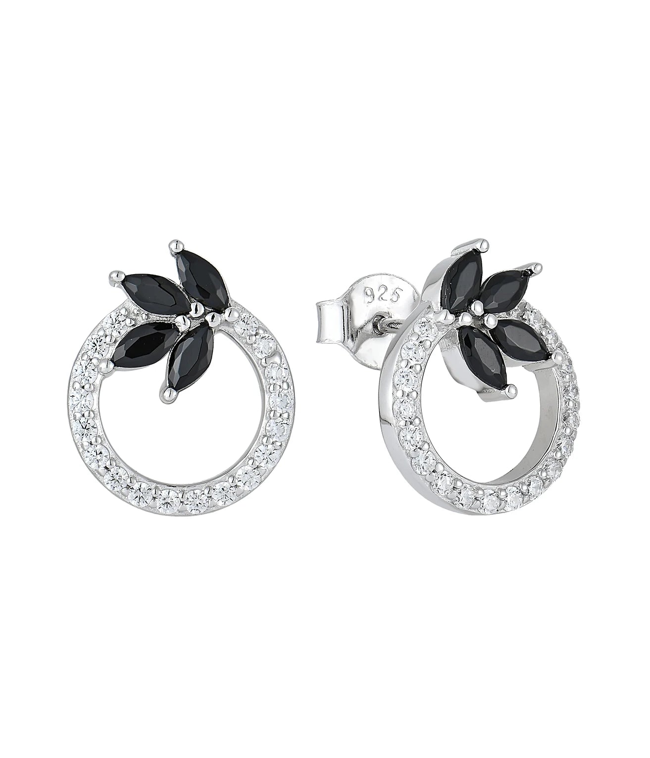 QX Custom Luxury Fine Jewelry 925 Sterling Silver White Black Zircon Flower Simple Stud Earrings  for Women