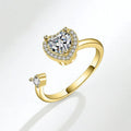 Hot Sale Adjustable Fidget Elegant Spinner Diamond Delicate Heart Shape Rotating Ring for Women Girls Anti Anxiety Gift