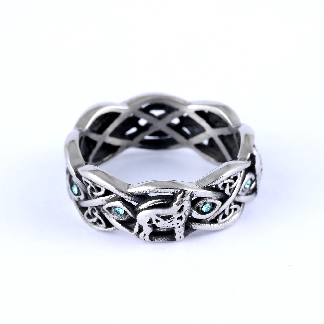 Hollow Nordic Viking Mythology Fenrir Wolf Celtic Irish Knot Totem Men Rings Crystal Gemstone Diamond Band Ring Christmas Gift
