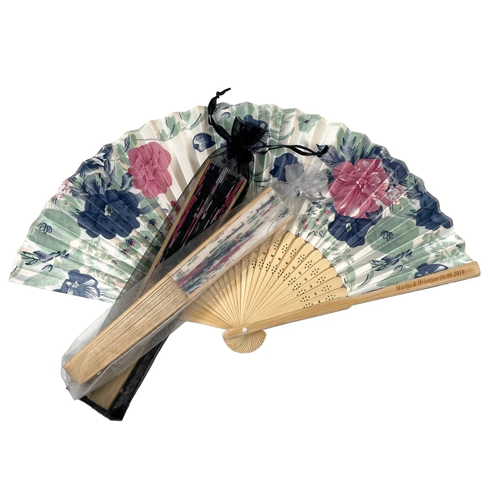 Chinese Advertising Black Hand Fan Custom Printed Folding Bamboo Fan for Weddings Sublimation Grad Women Custom Silk Folding Fan