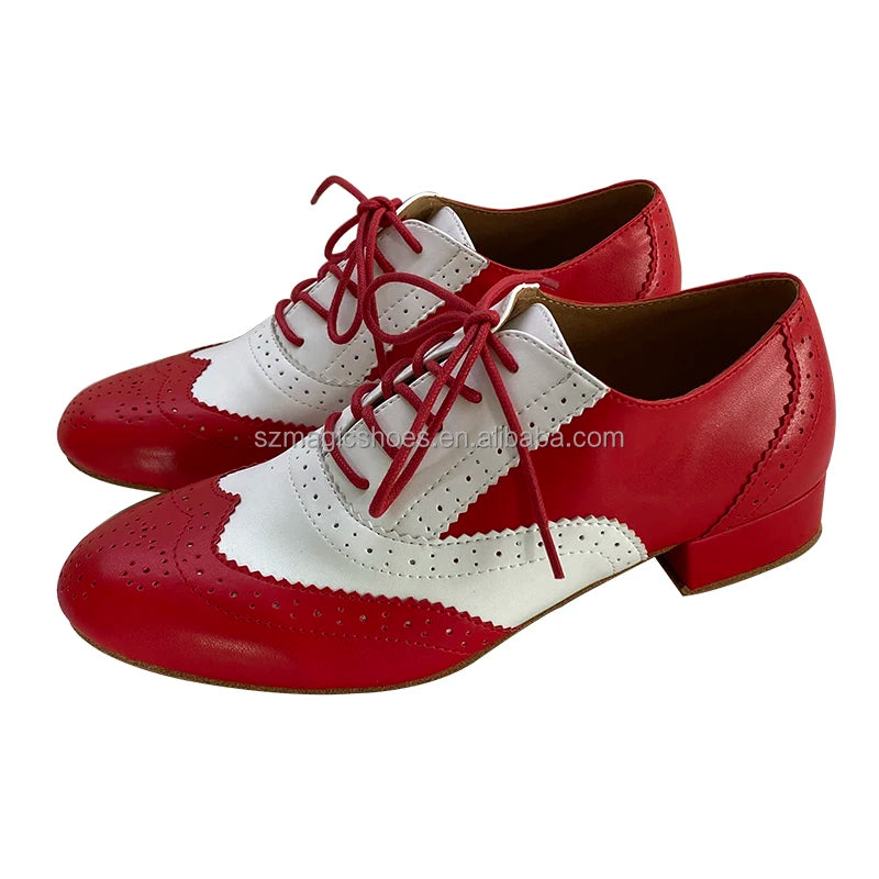Customized Ballroom Latin Men Dance Shoes Red and White 2.5CM