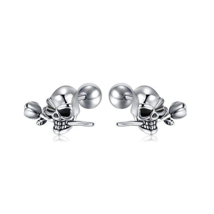 Hip Hop Stainless Steel Jewelry Popular Rose Flower Skull Stud Earring