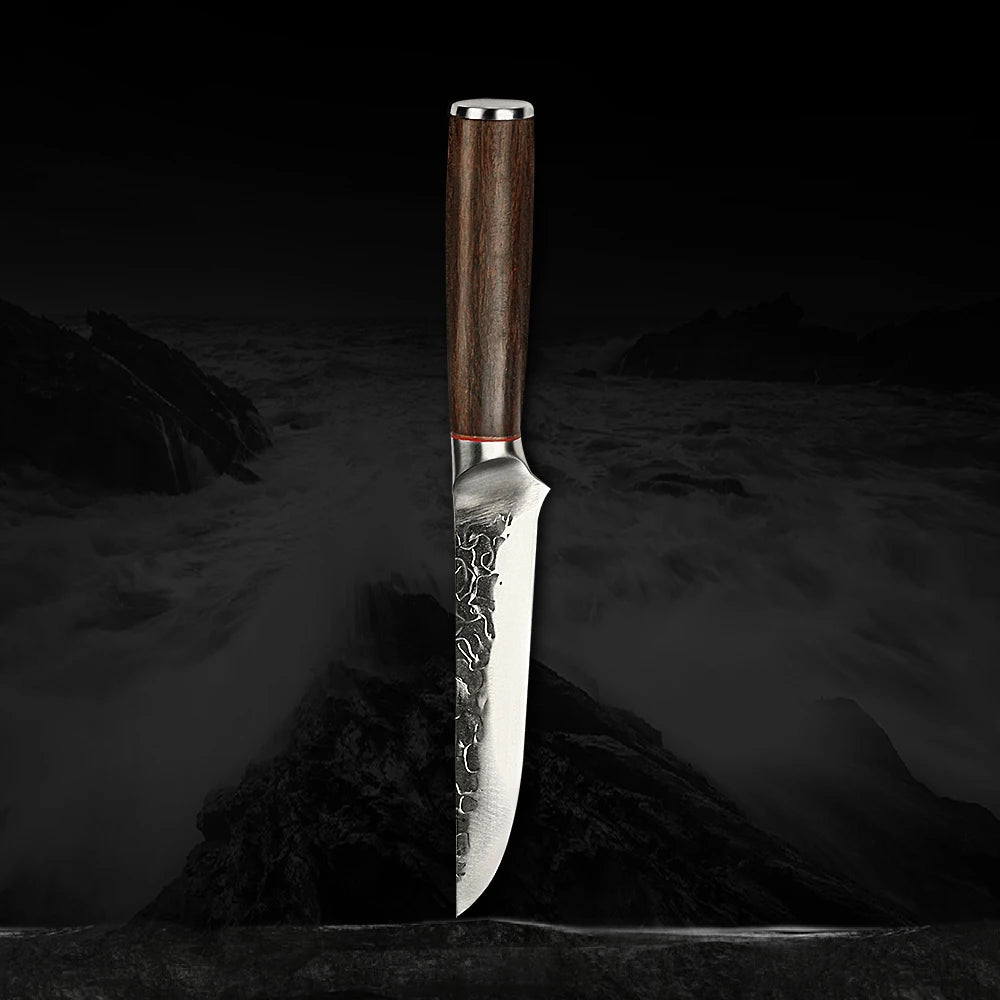 Amber Carbon Steel Handmade Forged Boning/Filleting Skinning Knife with Wood Handle 58 HRC Eco-Friendly