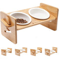 Wholesale Ceramic Wooden Frame Pink White Dog Bowl Custom Pet Food Water Feeder Bowl With Support for Dogs Cats