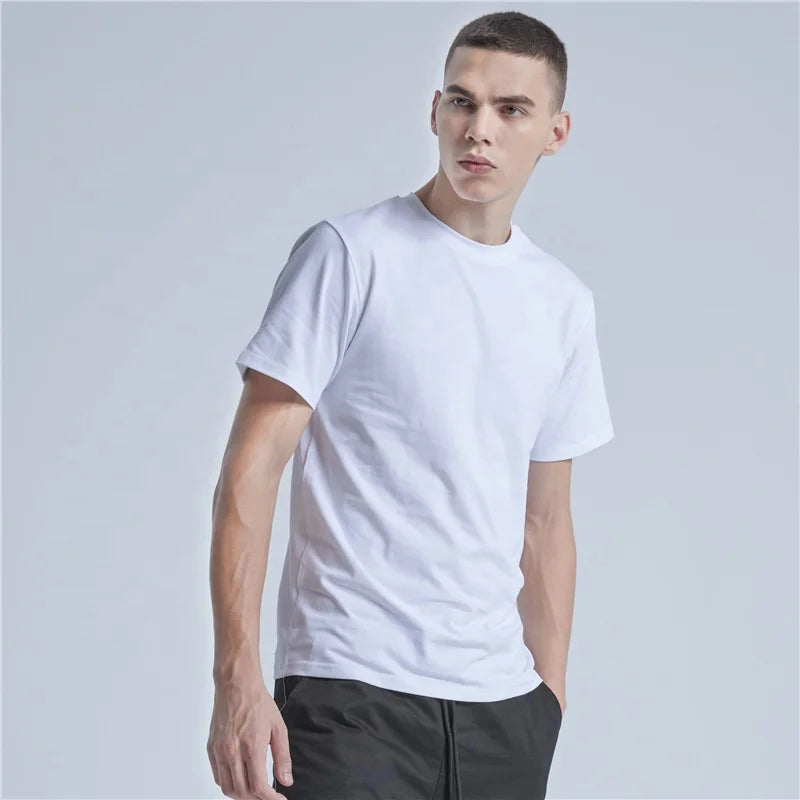 Rainbow Spray Wholesale Mens Regular Fitted Solid Color Tee Combed Ringspun Blank Fast Customization Cotton T Shirt for Men