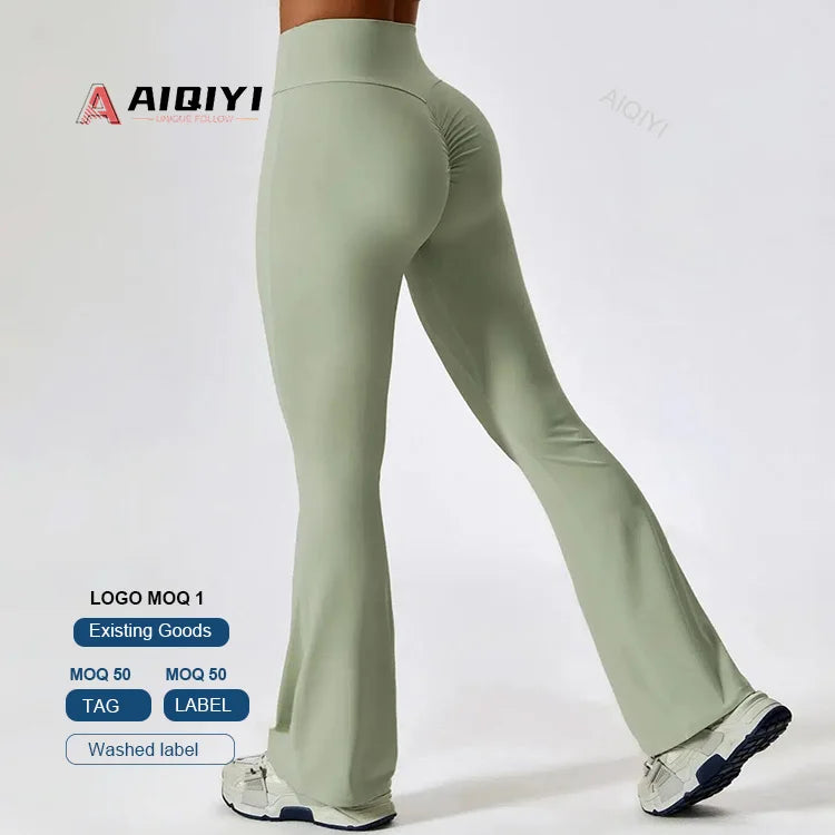 8232 Wholesale Custom logo Scrunch Booty Fitness Leggings Push up Yoga Pants 106cm Over Length Flare Leggings for Woman