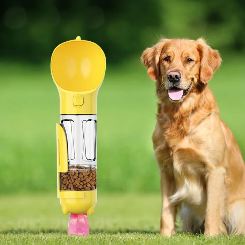 4 in 1 Portable Dog Water Bottle With Built-in Toy Leak-Proof Puppy Water Dispenser Durable Bowl for Pets Easy Food Serving