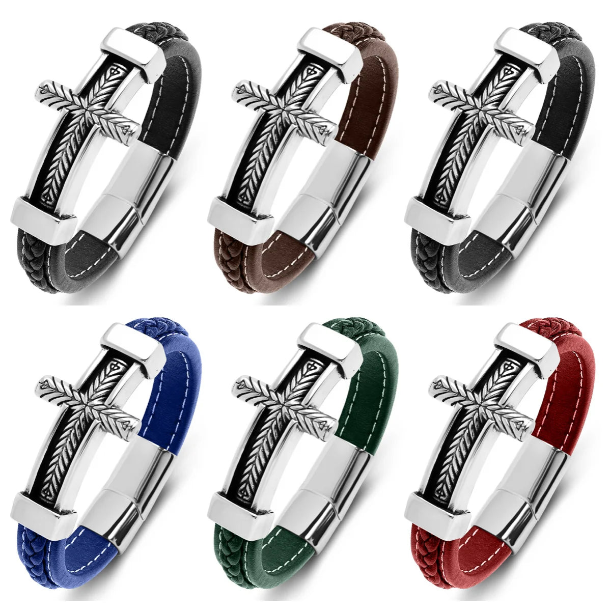 China Factory Sale Cross Leather Bracelets Adjustable Strap Leather Wristband for Men Gifts