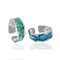 Original Texture Irregular 100% S925 Sterling Silver Open Ring Concave Convex Blue Green Luxury Drip Glaze Ring