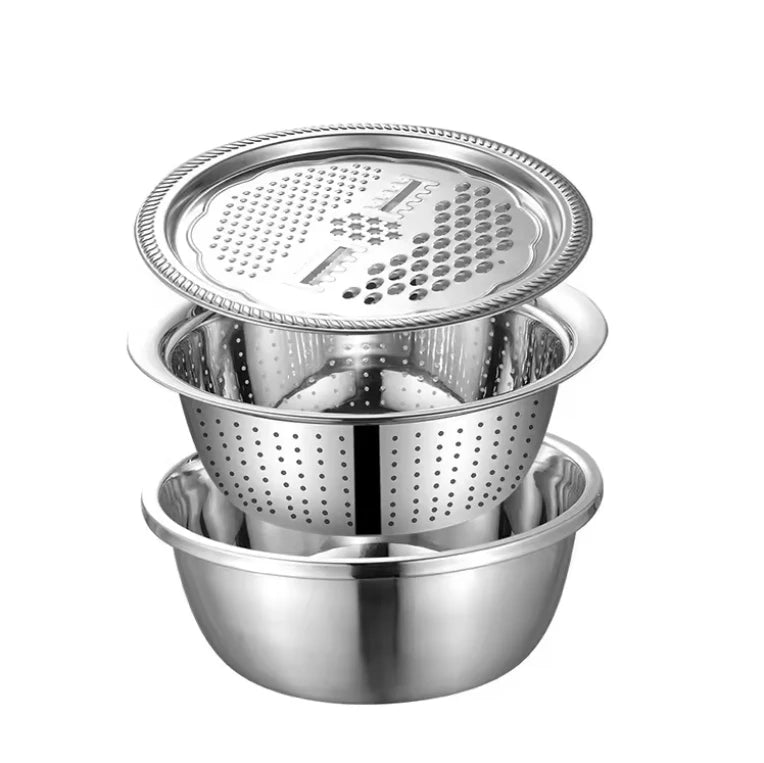 3 Pack Colander Grater Strainer Basin Drain Basket Salad Maker Bowl Kit Stainless Steel Basin with Grater