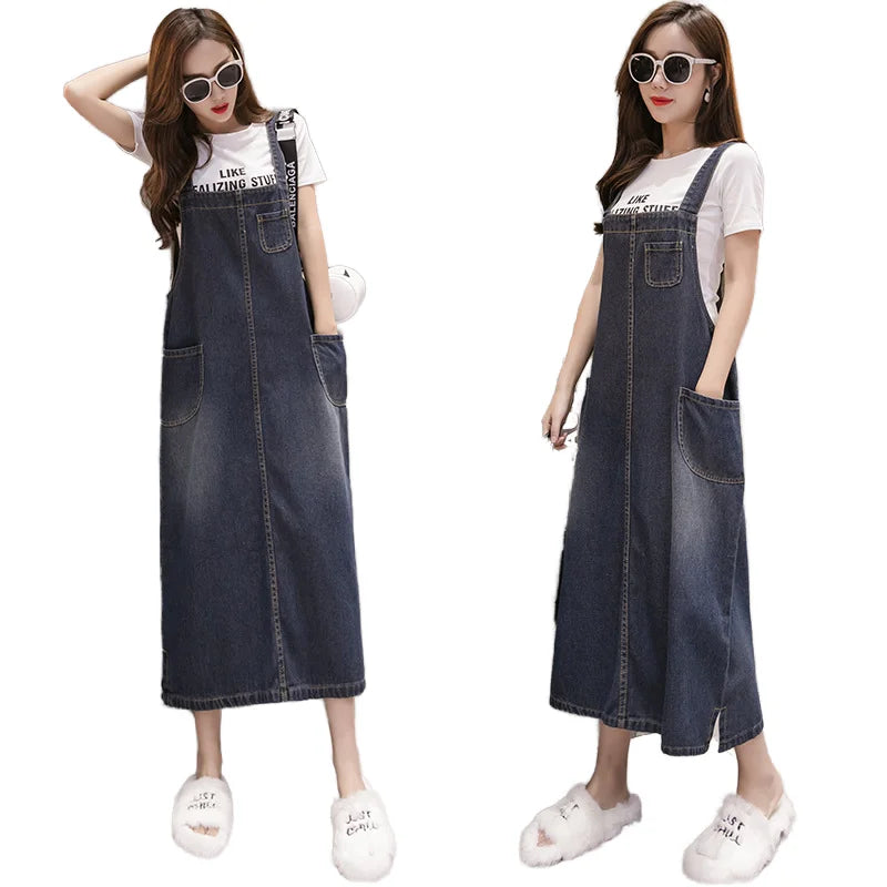 Wholesale Women's Denim Suspender Skirt Summer Jeans Dress 2024 Streetwear Split Denim Dress for Plus Size Women