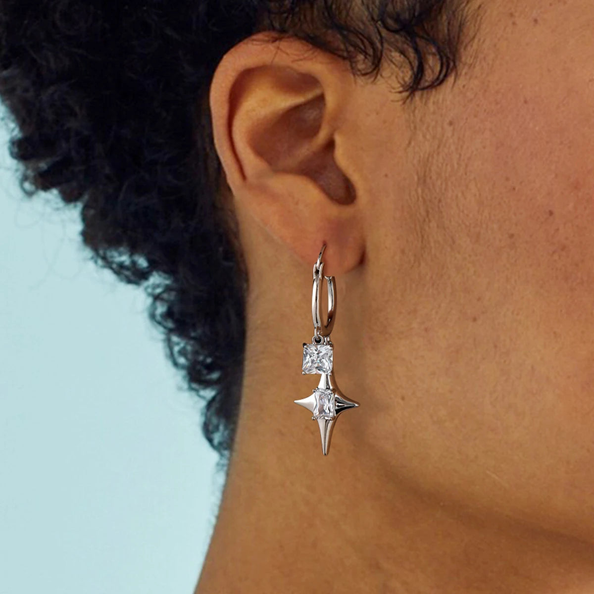 Ilona Fashion Fine Women's Clip on Earrings Copper Silver Color Cross Star Hoop Drop Earrings with Zircon for Gift Wholesale