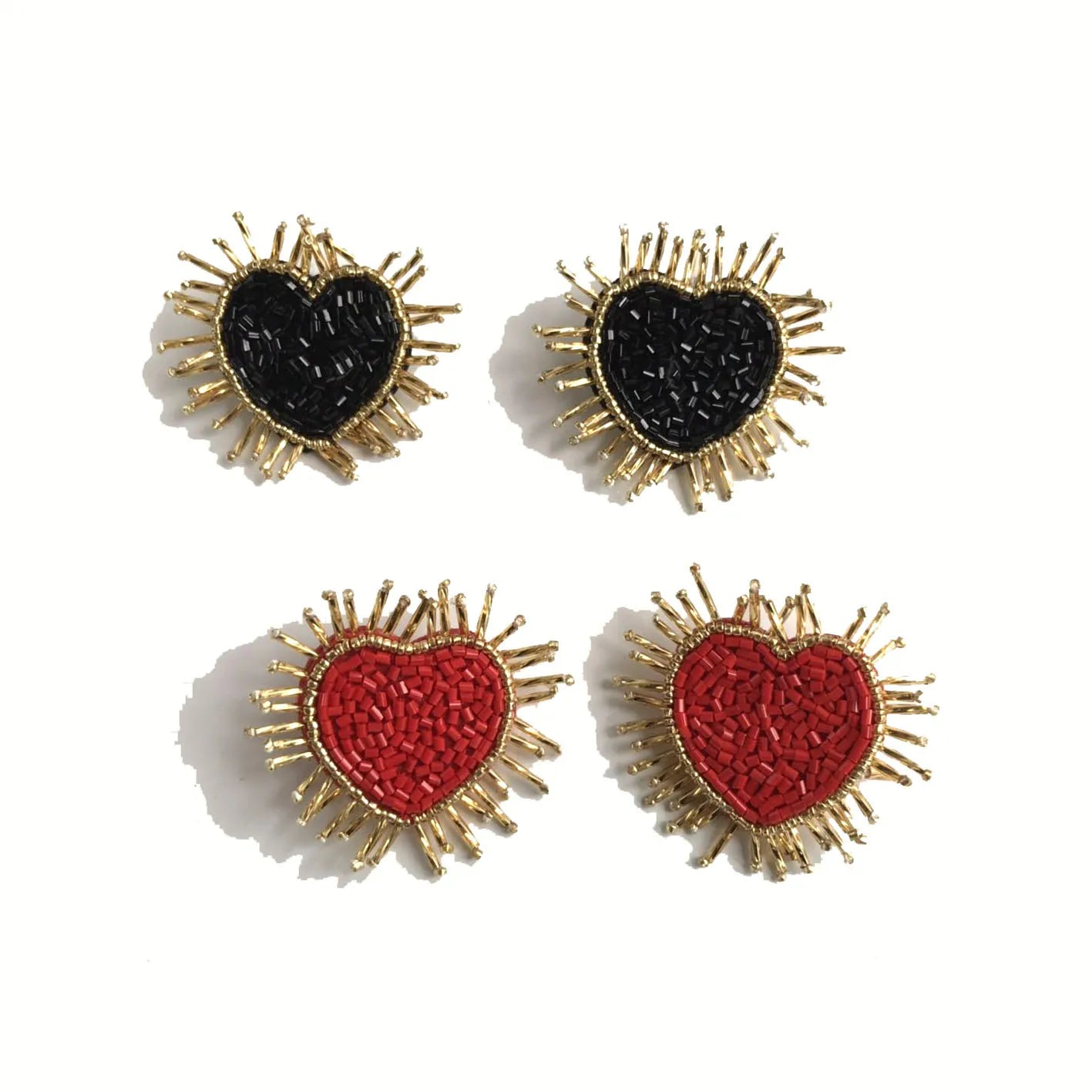 Retro Creative Handmade Seed Beaded Earrings Girl Rice Bead Heart-shaped Ethnic Exotic Gold Crystal Beaded Crystal Stud Earrings
