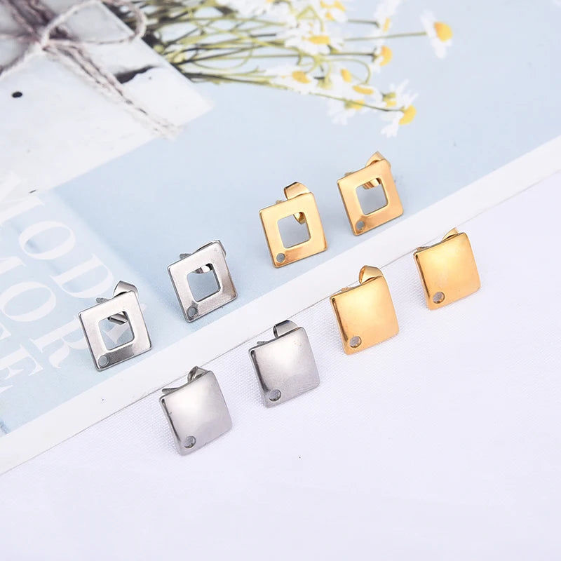 Square Earring Pin Parts and Accessories New Arrival Stainless Steel Jewelry Findings Earrings Accessories for Women