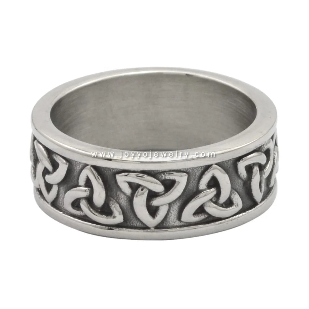 Trendy JoyYo Jewelry 316L Stainless Steel Celtic Knot Band Ring Logo Engraved Jewelry