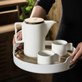 Nordic Eco-Friendly Ceramic Coffee & Tea Set with Wooden Tray 4-Jug Porcelain Kettle Simple Design 1 Liter Capacity Dwax Brand