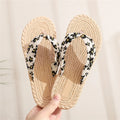 Summer Women Girls Ladies  Flowers Outdoor Flat  Faux Straw Flip Flops Slides Slipper Sandals