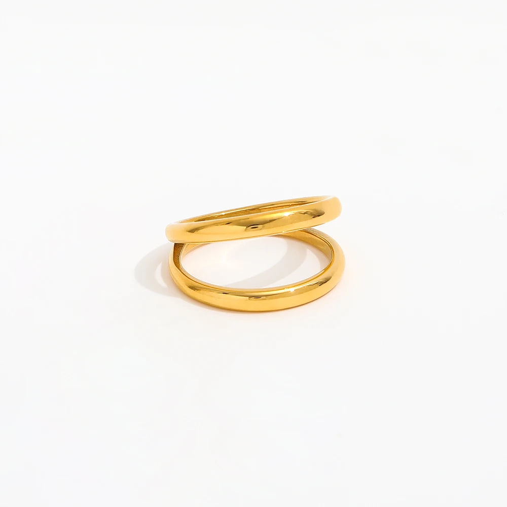 High End 18K Plain Gold Double-layer Cambered Surface Open Rings Stainless Steel Trendy Simple Gold Plated Jewelry