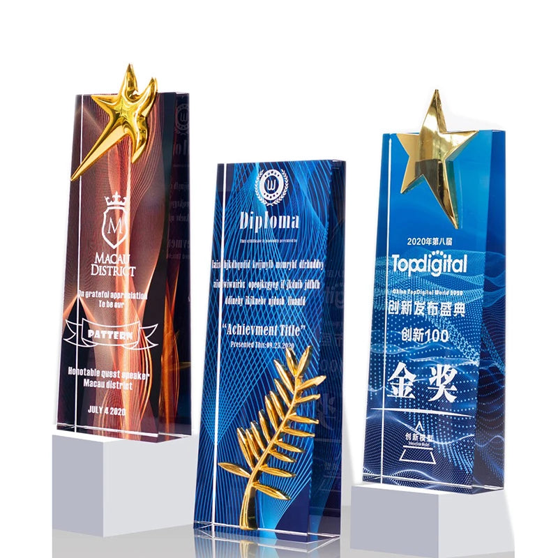 Star Shaped Award Color Printing Trophy Personalized Crystal Plaques and Awards for Enterprise Activity Prize
