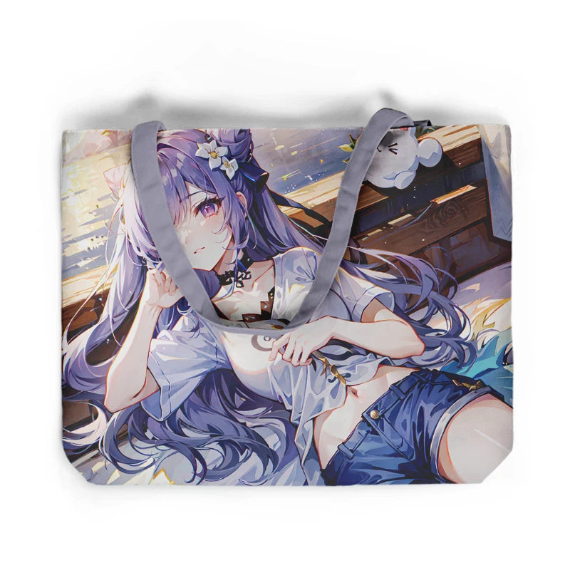 Custom Print Fashion Gift Zipper Anime Genshin Impact Eco-Friendly Reusable Shopping Tote Bag