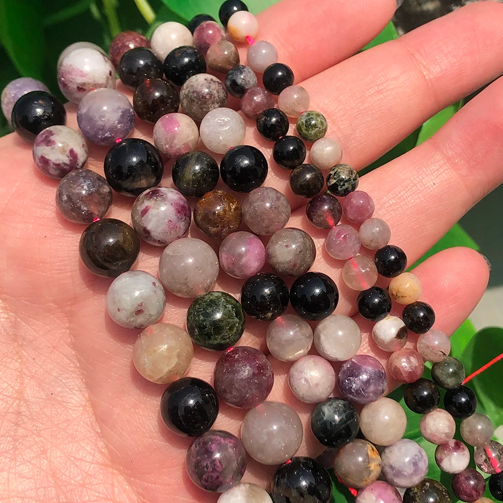 Wholesale Natural Colorful 4/6/8/10/12mm Tourmaline Loose Stone Beads for DIY Jewelry Making Necklace