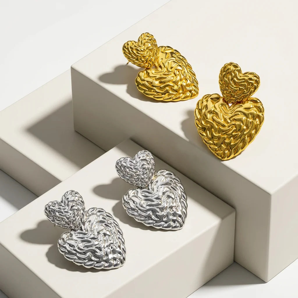 JUSNOVA Waterproof Non-tarnish 18K PVD Gold Plated Stainless Steel Heart Shape Stud Earring Irregular Zircon Jewelry