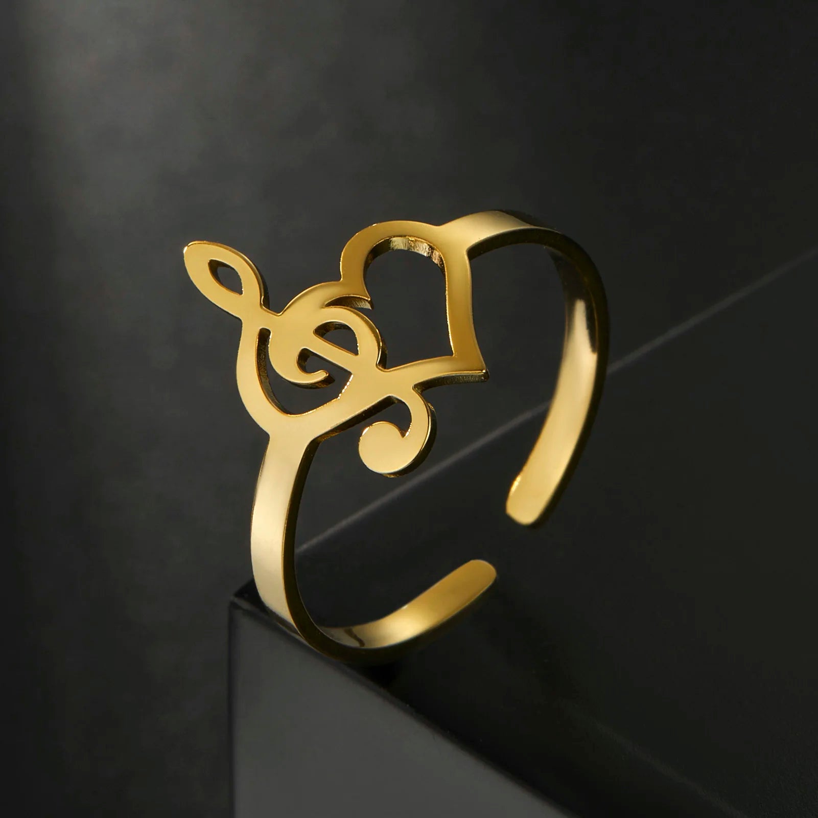 Myshape Music Note Heart of Treble and Bass Ring Women Stainless Steel Gold Color Open Finger Rings 2022 Fashion Jewelry Gift