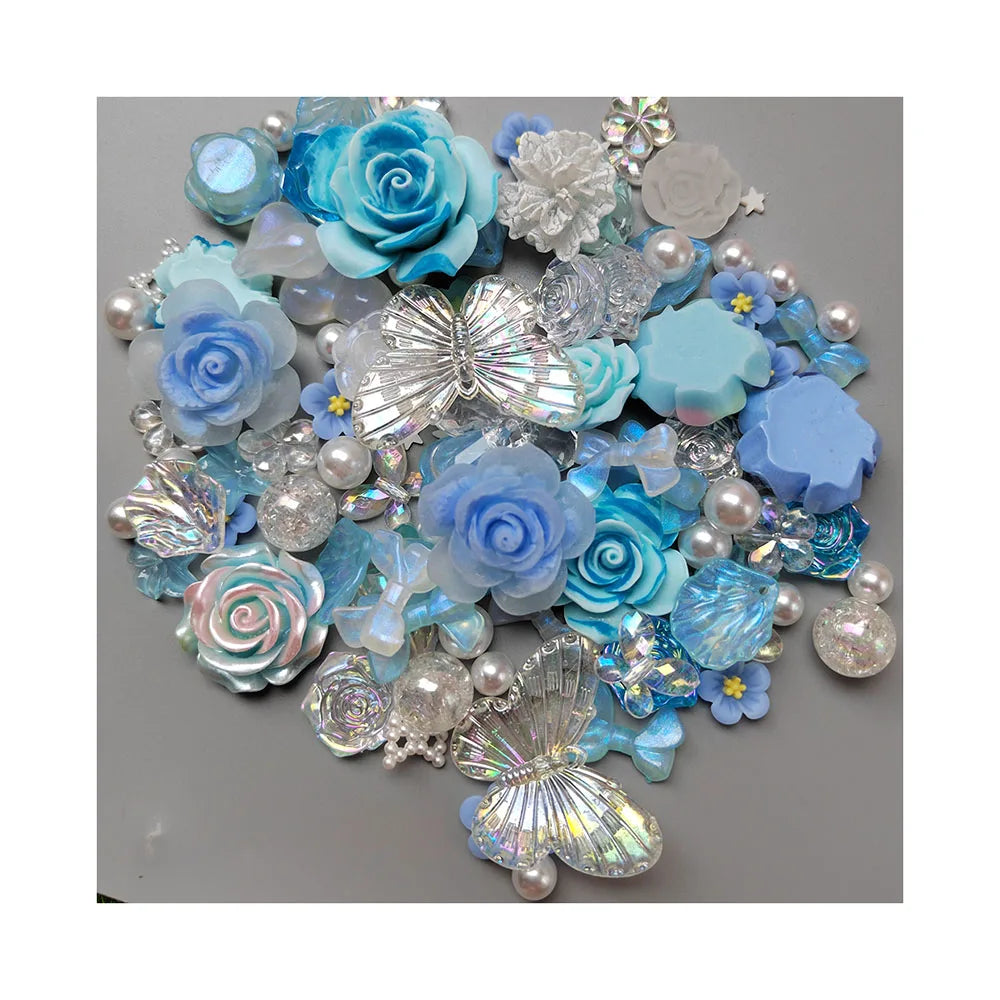 Mix Butterfly Rose Flower Bowknot Heart Flat Back Resin Cabochons in 500ml Five-Pointed Star Plastic Jar Bottle for Phone Decor