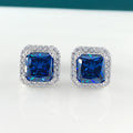 New Style Stud Earrings Jewelry Small Simple Square CZ Cubic Zircon Earrings S925 Silver Blue Gem Stud Earrings