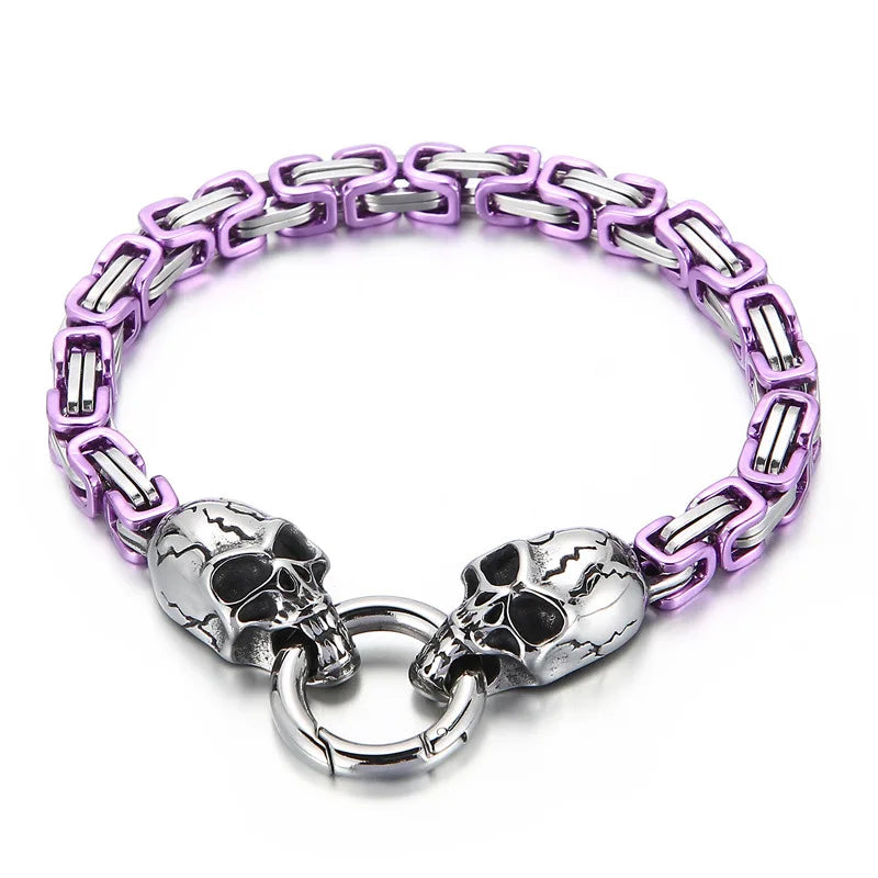 Wholesale Punk Style Stainless Steel Byzantine Chains Skull Bracelet for Men Accessories