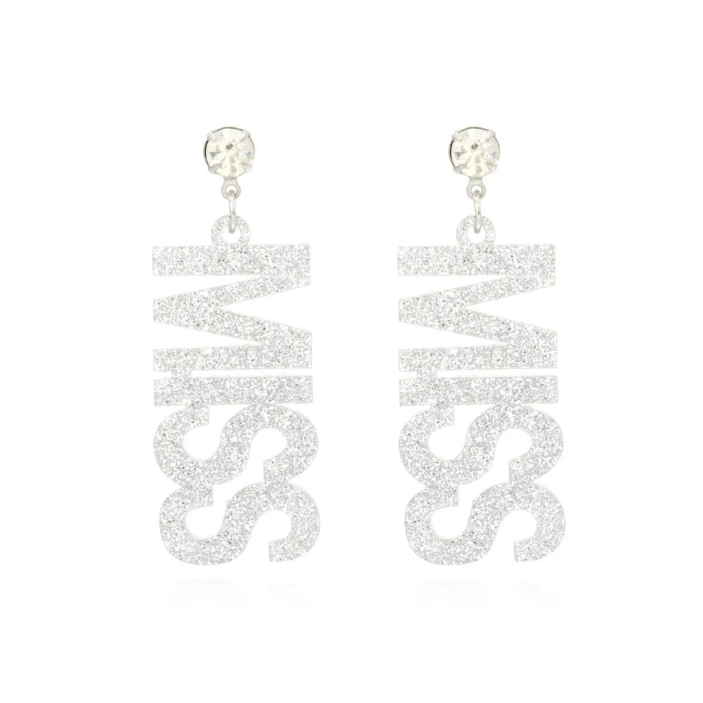 MISS Letter Words Name Bride personality acrylic Wedding Long Wedding Bridal Cute earrings For Mother's Day Gift