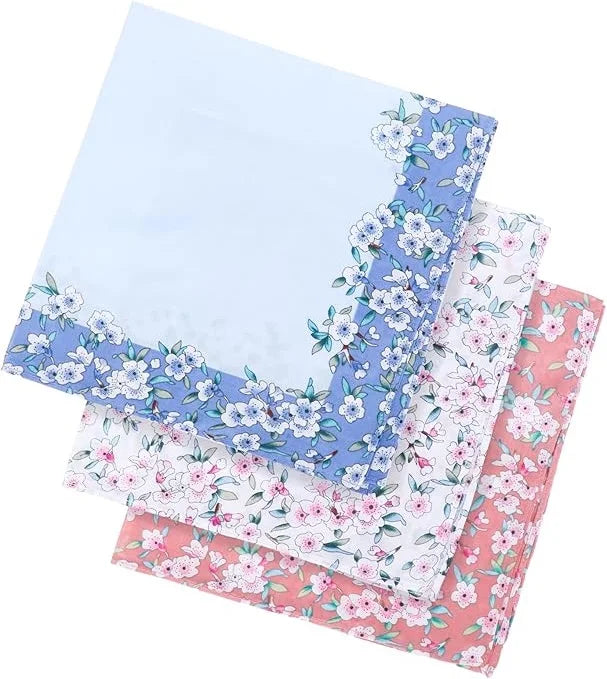 Ladies Hankies Assorted Colors 17.7" Square Floral Printed Wedding Handkerchiefs Soft Combed Cotton Pocket Squares for Women