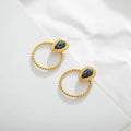 Unique Design Gold Plated Twisted Tear Drop Shape Black Stone Stud Earrings Stainless Steel Natural Stone Earring Jewelry