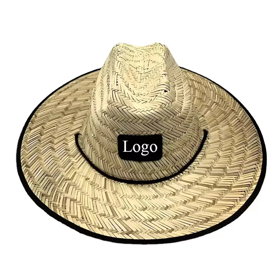 Summer Sunshade Wide Brim Natural Lifeguard Straw Hats Custom Logo Patch Surf Safari Straw Fishing Sun Hats Beach Hat