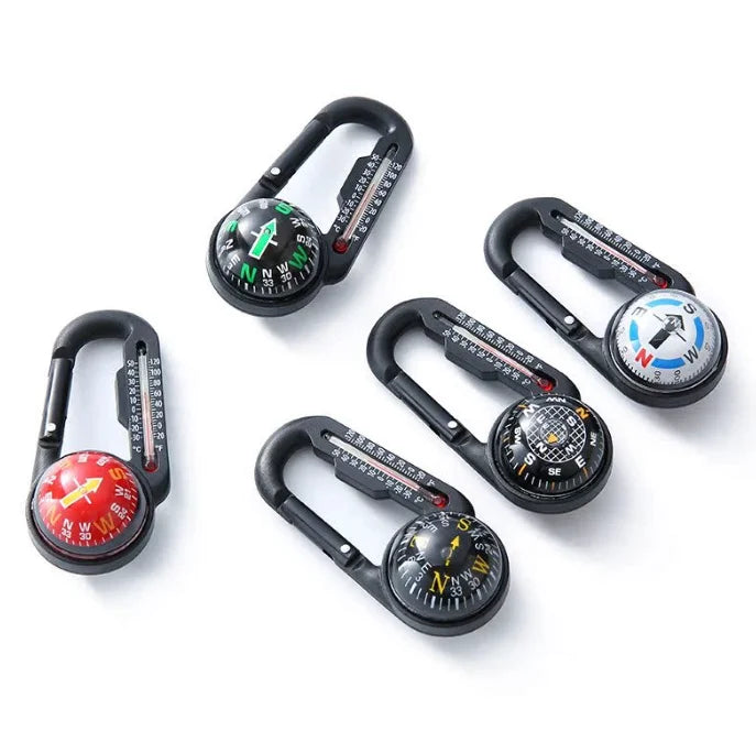 Multi-Functional Waterproof Shockproof Outdoor Compass Thermometer Portable Keychain Carabiner Mountaineering Buckle Aluminum
