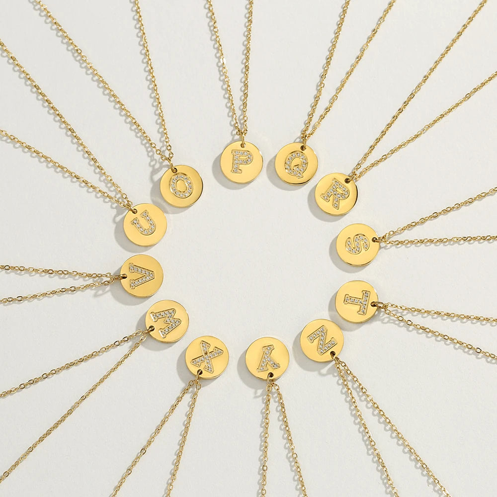 Fashion Minimalist Jewelry Stainless Steel Chain Zircon Diamond Letters Initial Pendant Necklace