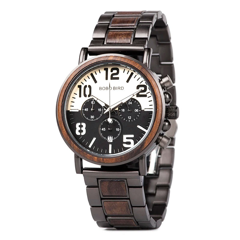 Men's Limited Edition Luxury Sport Chronograph Stopwatch Wristwatch Antique Wood Charm Analog Display Business Style