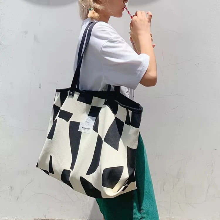 Custom 2025 Eco-friendly Japanese Style Canvas Women's Tote Bag Japanese Student Shoulder Bag for Shopping