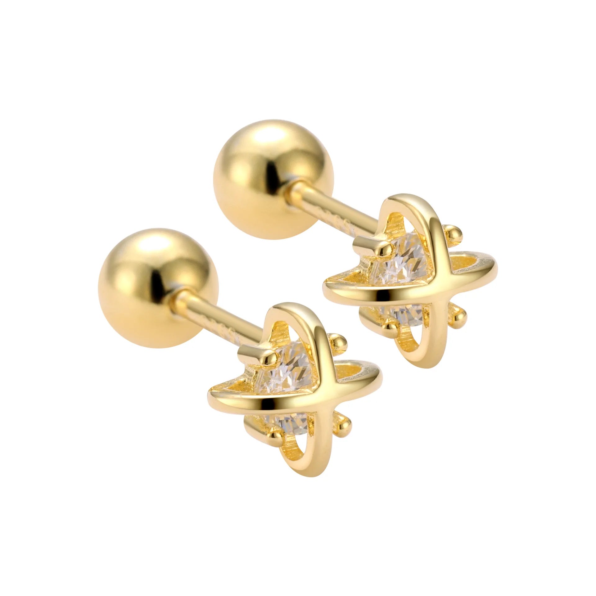 925 Sterling Silver Zircon Stud Earrings 18K Gold Plated Chunky Ball Stud Earrings for Women