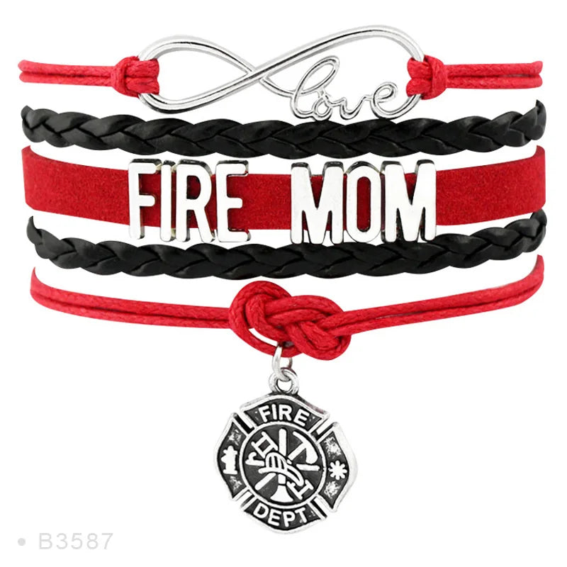 Factory Custom Made Infinity Love Firemen Firefighter Bracelets for Women Red Black Color for Wife and Mom