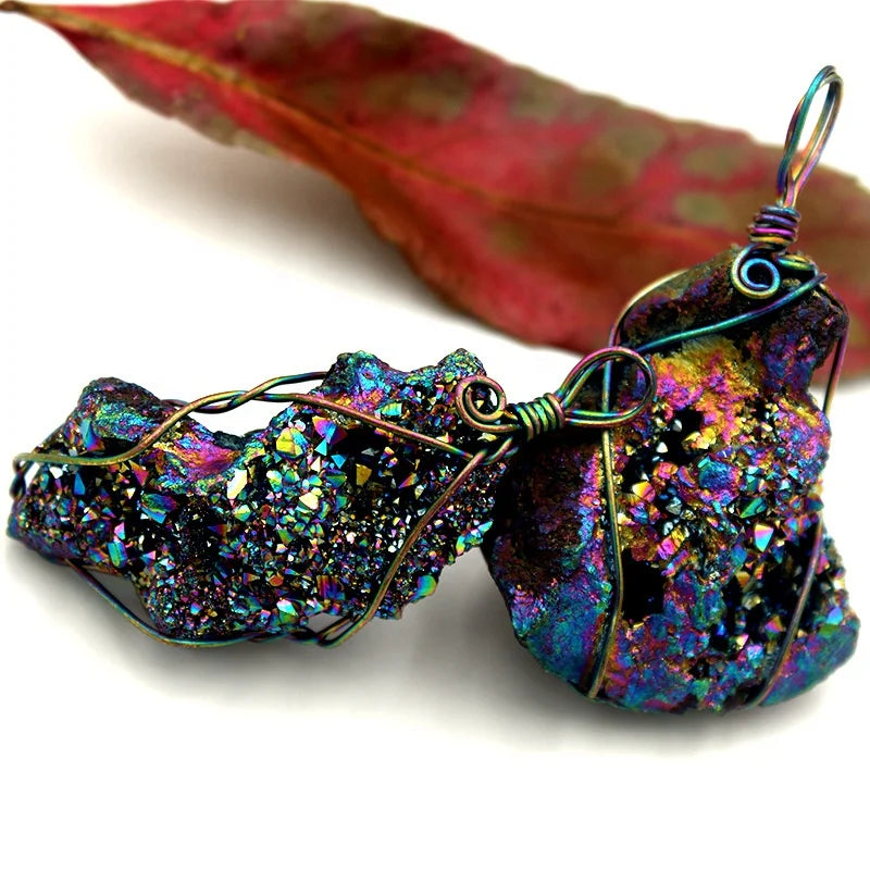 Irregular Druzy Pendants Natural Gemstone Pendants Handmade Crystal Cluster Pendants for Jewelry Making
