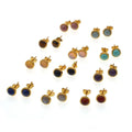 Charm Women Earring 7MM Round Gemstone Gold Plated Stud Earrings Amethyst Agate Beads Earring