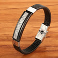 Fashion Simple Classic Stainless Steel Lock Bangle Personalized Single Woven Leather Bracelet for Men Jewelry Party Gifts