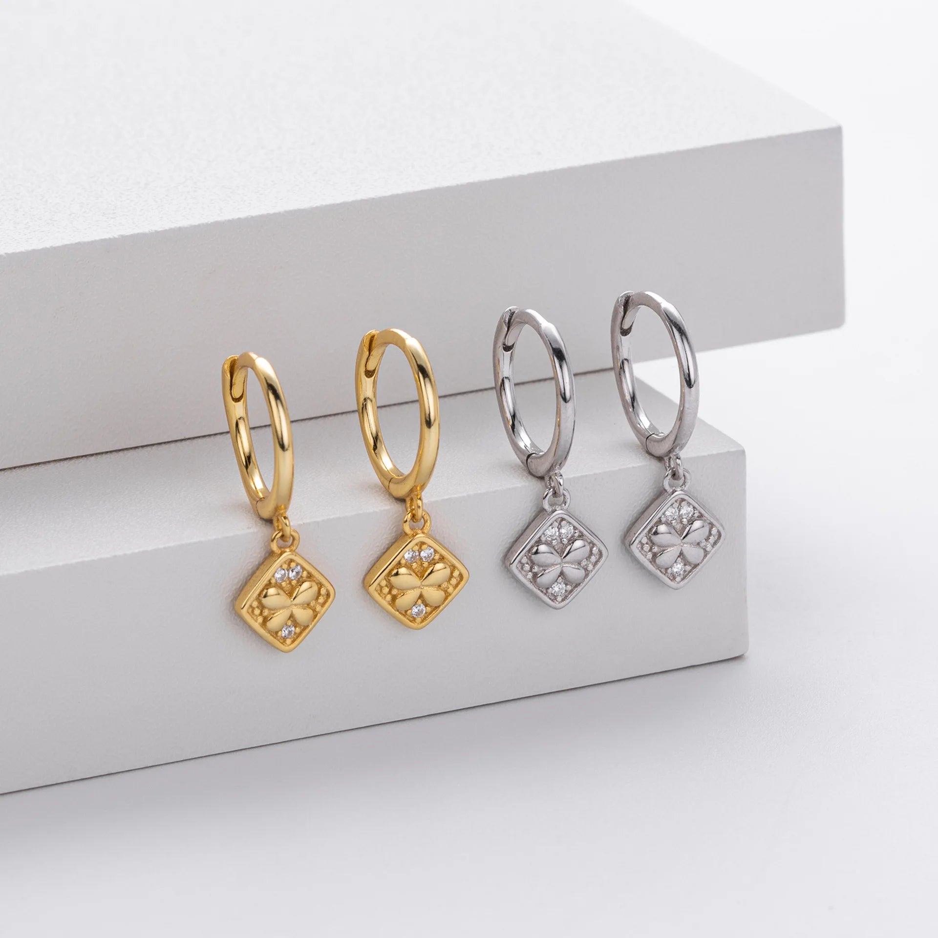 Fashion Jewelry Earrings 925 Sterling Silver Diamond Earrings square Pendant butterfly Gold Plated Hoop Earrings Women